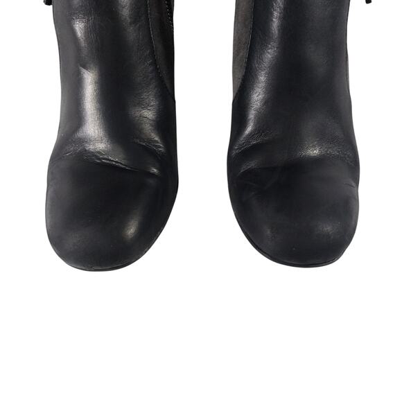 BORN! BLACK GENUINE LEATHER & GRAY SUEDE ANKLE HARNESS CHUNKY HEEL BOOTS! SZ 9M - Picture 5 of 11